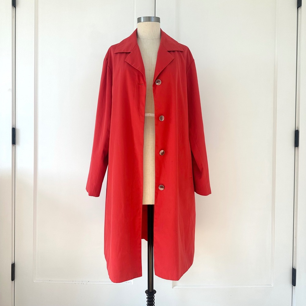 Vintage Herve‎ Benard by Bernard Holtzman Red Trench Coat Classic Women's Vtg